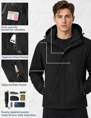 Zoofly Mens Hiking Jacket Waterproof with Hood Lightweight Windbreaker for Outdoor Travel in Saudi Arabia