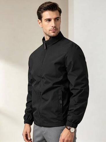 Men Stand Collar Solid Color Waterproof Baseball Jacket Coat Windproof Warm Casual Outerwear Daily Wear in Kuwait
