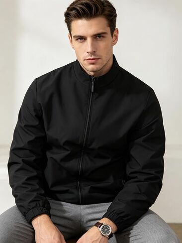 Men Stand Collar Solid Color Waterproof Baseball Jacket Coat Windproof Warm Casual Outerwear Daily Wear in Kuwait