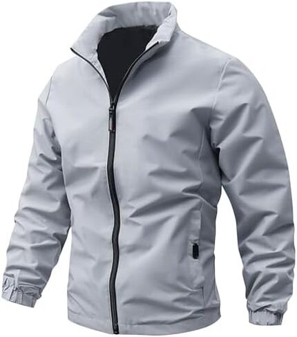 Men Stand Collar Solid Color Waterproof Baseball Jacket Coat Windproof Warm Casual Outerwear Daily Wear in Kuwait