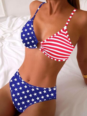 Tainehs Women's Two Piece Bikini Sets O Ring Front Top Ditsy Floral Triangle Swimsuits Cheeky Bathing Suit in Saudi Arabia