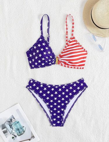 Tainehs Women's Two Piece Bikini Sets O Ring Front Top Ditsy Floral Triangle Swimsuits Cheeky Bathing Suit in Saudi Arabia