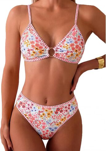 Tainehs Women's Two Piece Bikini Sets O Ring Front Top Ditsy Floral Triangle Swimsuits Cheeky Bathing Suit in Saudi Arabia