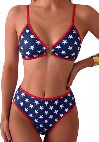 Tainehs Women's Two Piece Bikini Sets O Ring Front Top Ditsy Floral Triangle Swimsuits Cheeky Bathing Suit in Saudi Arabia