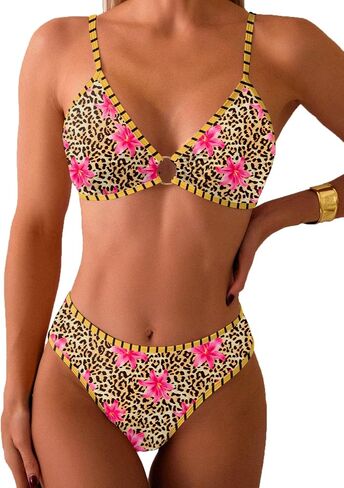 Tainehs Women's Two Piece Bikini Sets O Ring Front Top Ditsy Floral Triangle Swimsuits Cheeky Bathing Suit in Saudi Arabia