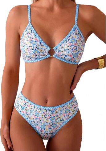 Tainehs Women's Two Piece Bikini Sets O Ring Front Top Ditsy Floral Triangle Swimsuits Cheeky Bathing Suit in Saudi Arabia