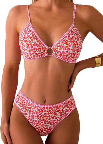 Tainehs Women's Two Piece Bikini Sets O Ring Front Top Ditsy Floral Triangle Swimsuits Cheeky Bathing Suit in Saudi Arabia