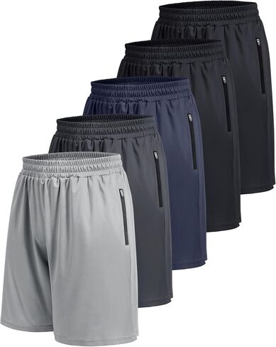BOOJO 5 Pack Athletic Basketball Mens Shorts with Zipper Pockets - Lightweight Quick Dry Gym Workout Running Shorts for Men in Kuwait