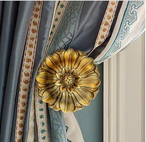 Vintage-Curtain-Holdbacks丨Set of 2 Curtain Tiebacks Wall Mounted with Screws丨Classic Decorative Curtain Holders for Drapes Window Treatment Holdbacks (Gold A-fbm, 3″ Diameter) in Saudi Arabia