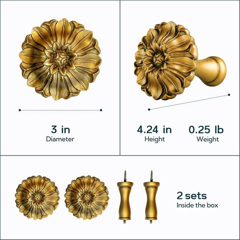 Vintage-Curtain-Holdbacks丨Set of 2 Curtain Tiebacks Wall Mounted with Screws丨Classic Decorative Curtain Holders for Drapes Window Treatment Holdbacks (Gold A-fbm, 3″ Diameter) in Saudi Arabia