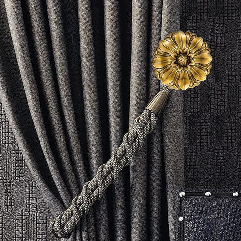 Vintage-Curtain-Holdbacks丨Set of 2 Curtain Tiebacks Wall Mounted with Screws丨Classic Decorative Curtain Holders for Drapes Window Treatment Holdbacks (Gold A-fbm, 3″ Diameter) in Saudi Arabia