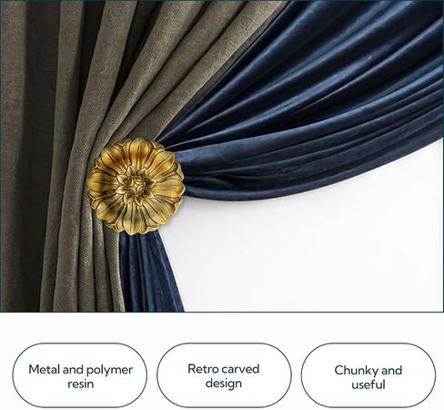 Vintage-Curtain-Holdbacks丨Set of 2 Curtain Tiebacks Wall Mounted with Screws丨Classic Decorative Curtain Holders for Drapes Window Treatment Holdbacks (Gold A-fbm, 3″ Diameter) in Saudi Arabia
