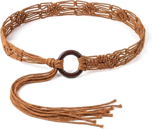 Boho Woven Belt for Women Braided Rope Waist Tassels Belt with O-Ring Hippie Knotted Waistband for Dresses Pants in Saudi Arabia