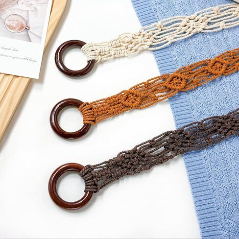 Boho Woven Belt for Women Braided Rope Waist Tassels Belt with O-Ring Hippie Knotted Waistband for Dresses Pants in Saudi Arabia