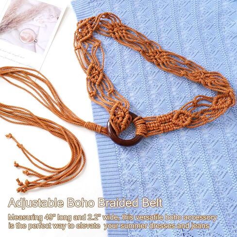 Boho Woven Belt for Women Braided Rope Waist Tassels Belt with O-Ring Hippie Knotted Waistband for Dresses Pants in Saudi Arabia