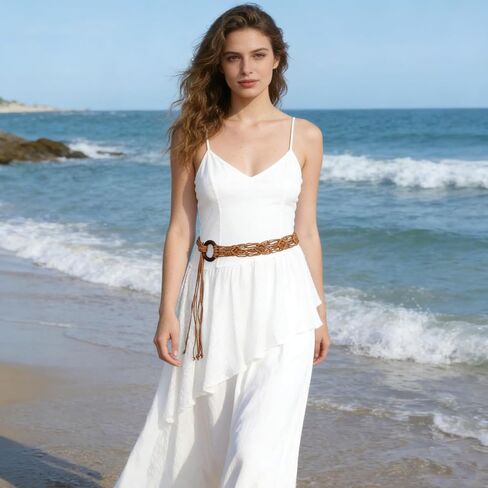 Boho Woven Belt for Women Braided Rope Waist Tassels Belt with O-Ring Hippie Knotted Waistband for Dresses Pants in Saudi Arabia