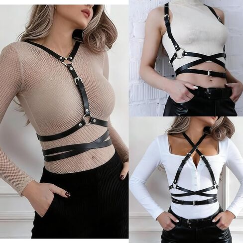 Women's Punk Harness Waist Belt, Gothic Adjustable Chest PU Leather Belt for Edgy Streetwear, Music Festival & Cosplay in Saudi Arabia