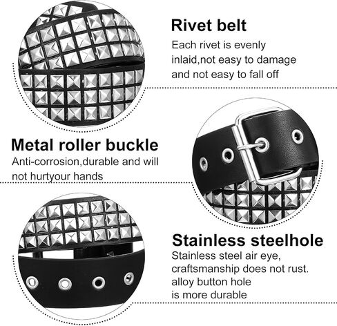 4 Pcs Studded Y2K Belt Set Grunge Clothes Accessories with Double Grommet, Star, Rivet Punk Styles, Faux Leather Gothic Goth Black for Men and Women in Saudi Arabia