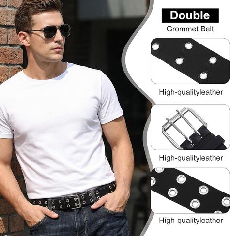 4 Pcs Studded Y2K Belt Set Grunge Clothes Accessories with Double Grommet, Star, Rivet Punk Styles, Faux Leather Gothic Goth Black for Men and Women in Saudi Arabia