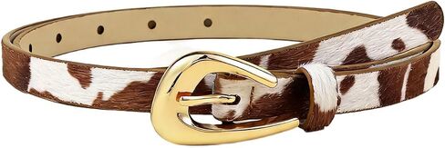 Cow Print Belt for Women - Western Style Faux Leather Waist Belt with Metal Buckle, Trendy Cow Print Belts for Women for Jeans, Dresses and Daily Wear in Saudi Arabia