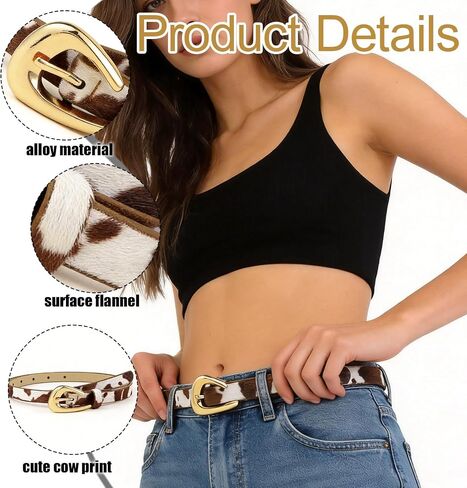 Cow Print Belt for Women - Western Style Faux Leather Waist Belt with Metal Buckle, Trendy Cow Print Belts for Women for Jeans, Dresses and Daily Wear in Saudi Arabia