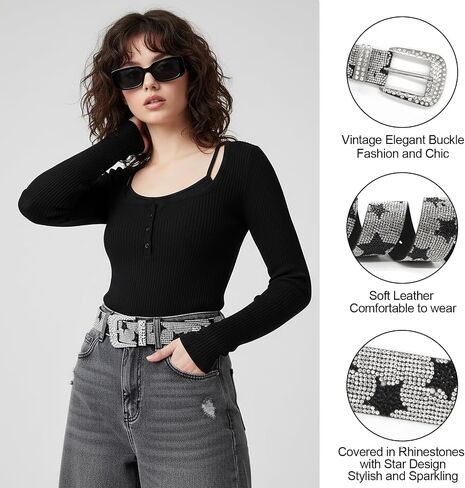 Y2K Rhinestone Star Belt for Men Women -Studded Belts Glitter Vintage Punk Waist Belts Street Accessories in Saudi Arabia