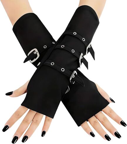 Y2K Punk Buckle Fingerless Arm Sleeves – Gothic Metal Buckle Arm Warmers, Grunge Emo Cosplay Party Accessories in Saudi Arabia