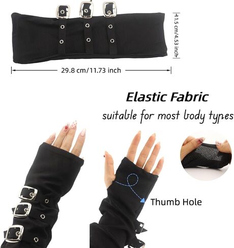 Y2K Punk Buckle Fingerless Arm Sleeves – Gothic Metal Buckle Arm Warmers, Grunge Emo Cosplay Party Accessories in Saudi Arabia