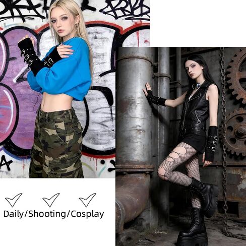Y2K Punk Buckle Fingerless Arm Sleeves – Gothic Metal Buckle Arm Warmers, Grunge Emo Cosplay Party Accessories in Saudi Arabia