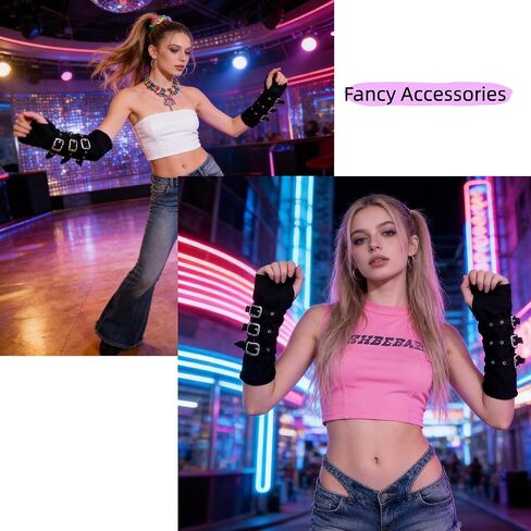 Y2K Punk Buckle Fingerless Arm Sleeves – Gothic Metal Buckle Arm Warmers, Grunge Emo Cosplay Party Accessories in Saudi Arabia