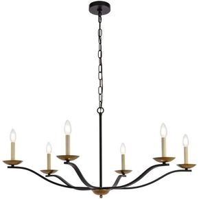 Trey 6-Light Mid-Century Metal Pendant in Black and Brass in Saudi Arabia