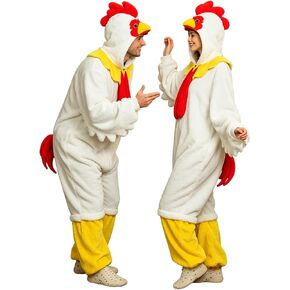 Loose - fitting Chicken Costume Adult, White Chicken Onesie Pajamas, Halloween Cosplay Costume Women Men in Saudi Arabia