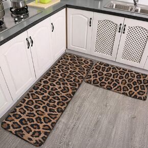 Cool Cheetah Leopard Pattern Kitchen Rug Set 2 PCS Floor Mats Washable Non-Slip Soft Flannel Runner Rug Doormat Carpet for Kitchen Bathroom Laundry in Saudi Arabia
