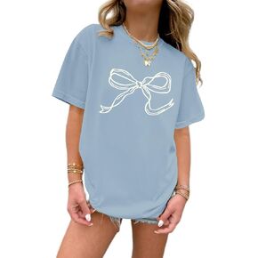 Bow Oversized Shirts for Girls Graphic Cute Shirt for Teen Preppy Aesthetic Tshirt Girls' Summer Casual Coquette Top in Saudi Arabia
