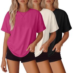 3 Pack Girls' Short Sleeve Shirts Kids Crew Neck Summer Basic Tops Loose Casual Rolled Sleeve Tees 5-14 Years in Kuwait