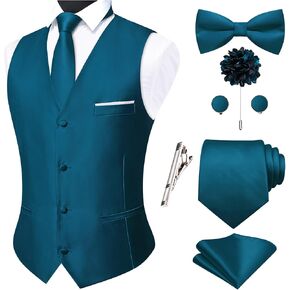 Hi-Tie Solid Men Vest Suit Vest for Men Vests Bowtie Necktie Handkerchief Cufflinks Lapel Pin Tie Clip Wedding in Kuwait