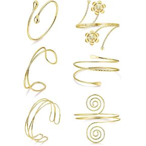 6Pcs Gold Arm Cuff for Women Upper Arm Cuff Bracelet Boho Coil Arm Cuff Bangle Set Open Adjustable Minimalist Armlet Stack Wrist Armband Set in Saudi Arabia