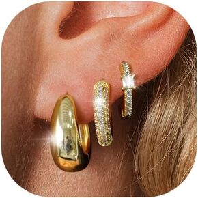 9 Pairs Gold Huggie Hoop Earrings Sets for Women, 14K Gold Plated Small Hoop Earring Sets for Multiple Piercing, Hypoallergenic Thick Lightweight Earring for Womens Jewelry Gifts in Kuwait