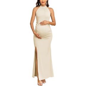 AISWI Maternity Halter Neck Split Maxi Dress Sleeveless Mermaid Formal Gown for Photoshoot Baby Shower Wedding Guest in Saudi Arabia