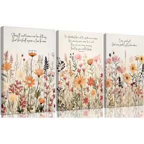 3 Pcs Wildflower Canvas Wall Art Poster Print Girl Nursery Decor Flower Print Floral Botanical Painting for Baby Girl Nursery Decor Inspirational Wall Art Office Decoration,12x16in in Saudi Arabia
