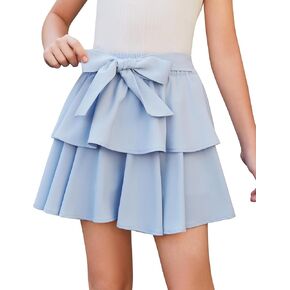 Girls Bow Mini Skirts Kids Elastic High Waisted Ruffle Tiered Skirt Party Dance Layered Skort for Teen 5-14 Years in Kuwait