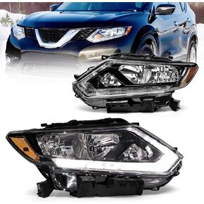 Headlight Assembly for 2014 2015 2016 Nissan Rogue Clear Lens Chrome Housing with Amber Reflector Headlamp Replacement Driver and Passenger Side Pair in Saudi Arabia