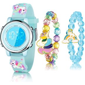 Yaomiao 3 Pieces Kids Unicorn Digital Sport Watches and Bracelets,7 Color Lights, Alarm, Stopwatch, 3D Waterproof Watch Gift for Girls 3-10 Years Old (Cute Style) in Kuwait