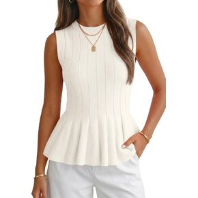 Cicy Bell Womens Pleated Peplum Tank Tops Fitted Ribbed Knit Crew Neck Blouses Summer Sweater Vest in Saudi Arabia