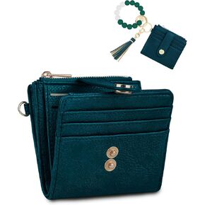 Small Wristlet Wallets for Women Keychain Wristlet Wallet RFID Blocking Key Chain Wallet With Zipper Coin Pocke,2 Id Window(Beige) in Saudi Arabia