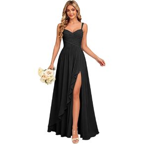 Chiffon Bridesmaid Dresses with Slit for Women Long Ruffle Wedding Guest Dress Spaghetti Straps Pleated Formal Gowns in Saudi Arabia