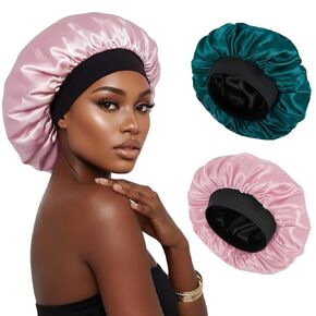 Silk Bonnet for Sleeping Double Layer Satin Bonnet Adjustable Bonnets for Black Women Sleep Cap Reversible Hair Bonnet for Curly Hair (Black and Leopard) in Kuwait