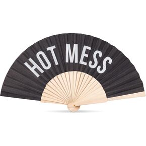 Abbott Collection Hot Mess Folding Hand Fan | Wood/Cotton, Black, 16"W in Saudi Arabia