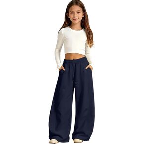 Girls Sweatpants Baggy Barrel Pants Wide Leg Drawstring Open Bottom Casual Sweat Pants with Pockets 5-15 Years in Saudi Arabia