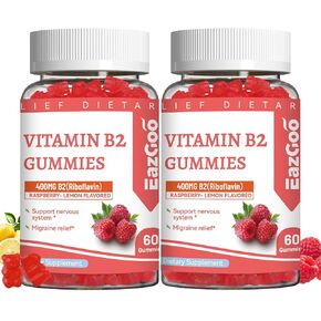 Vitamin B2 Gummies - Riboflavin 400mg Supplement with Magnesium for Adults, B2 Gummies for Migraine Relief* & Nervous System Support* - Vegan, Sugar-Free, Raspberry-Lemon Flavor, 60 Count in Saudi Arabia